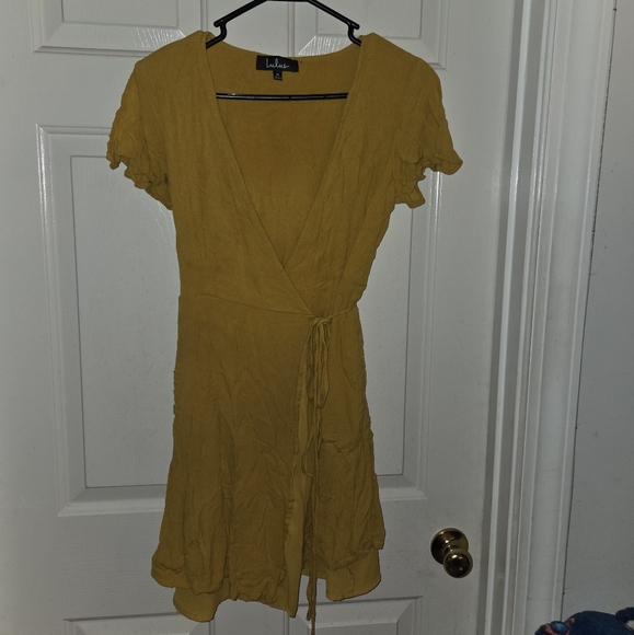 Lulu's Yellow Wrap Mini Dress - Picture 1 of 3